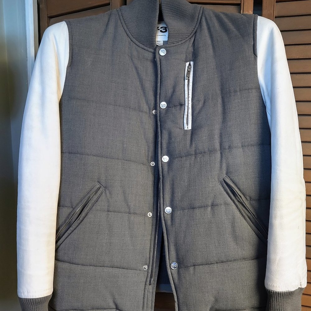 Adidas Yohji Yamamoto Runway Mens Y-3 varsity bomber jacket leather sleeves